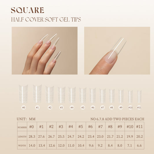 Gulauri Half Cover Soft Gel Tips – Square 240 tips