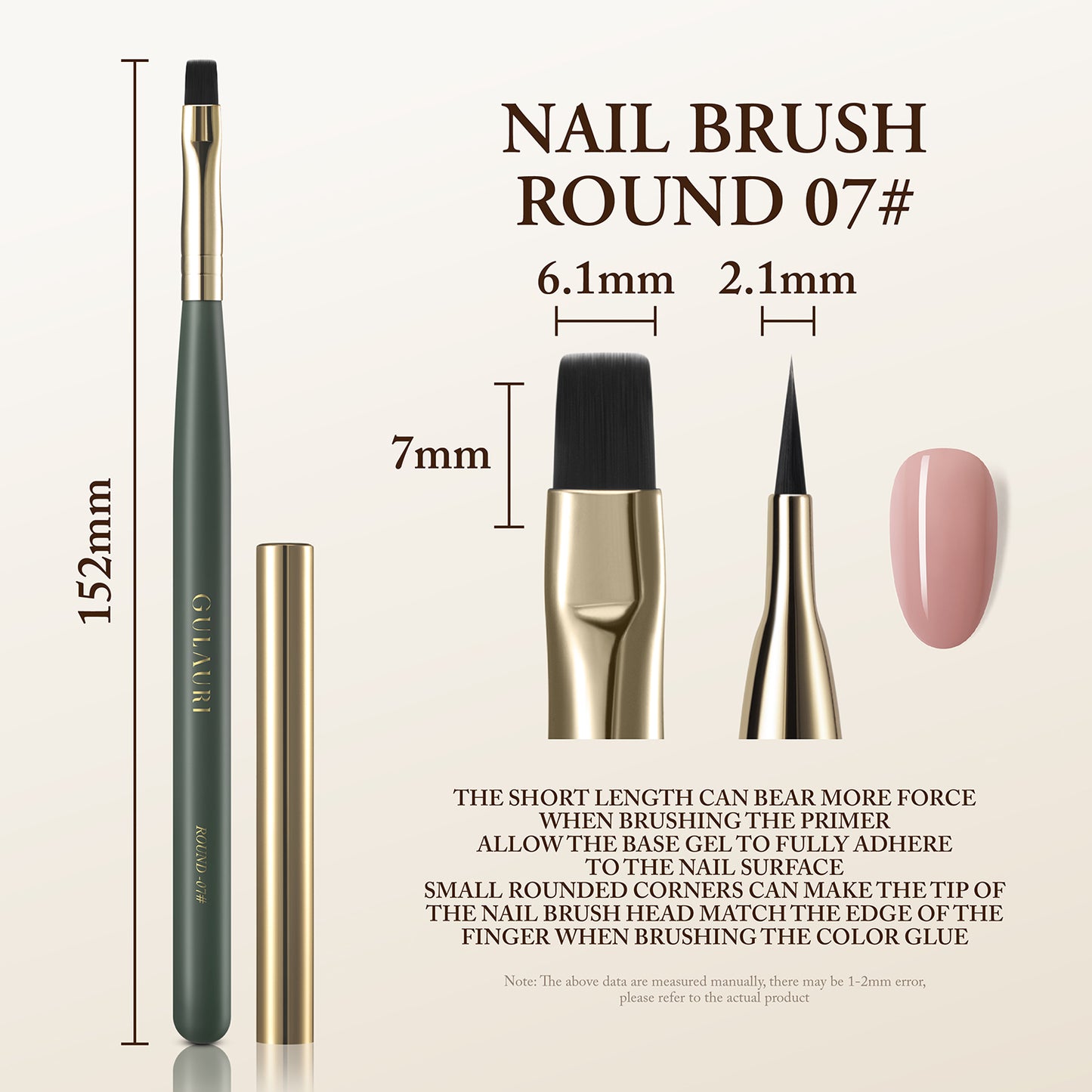 Nail Gel Brush 7mm Rounded Edges Gulauri #07