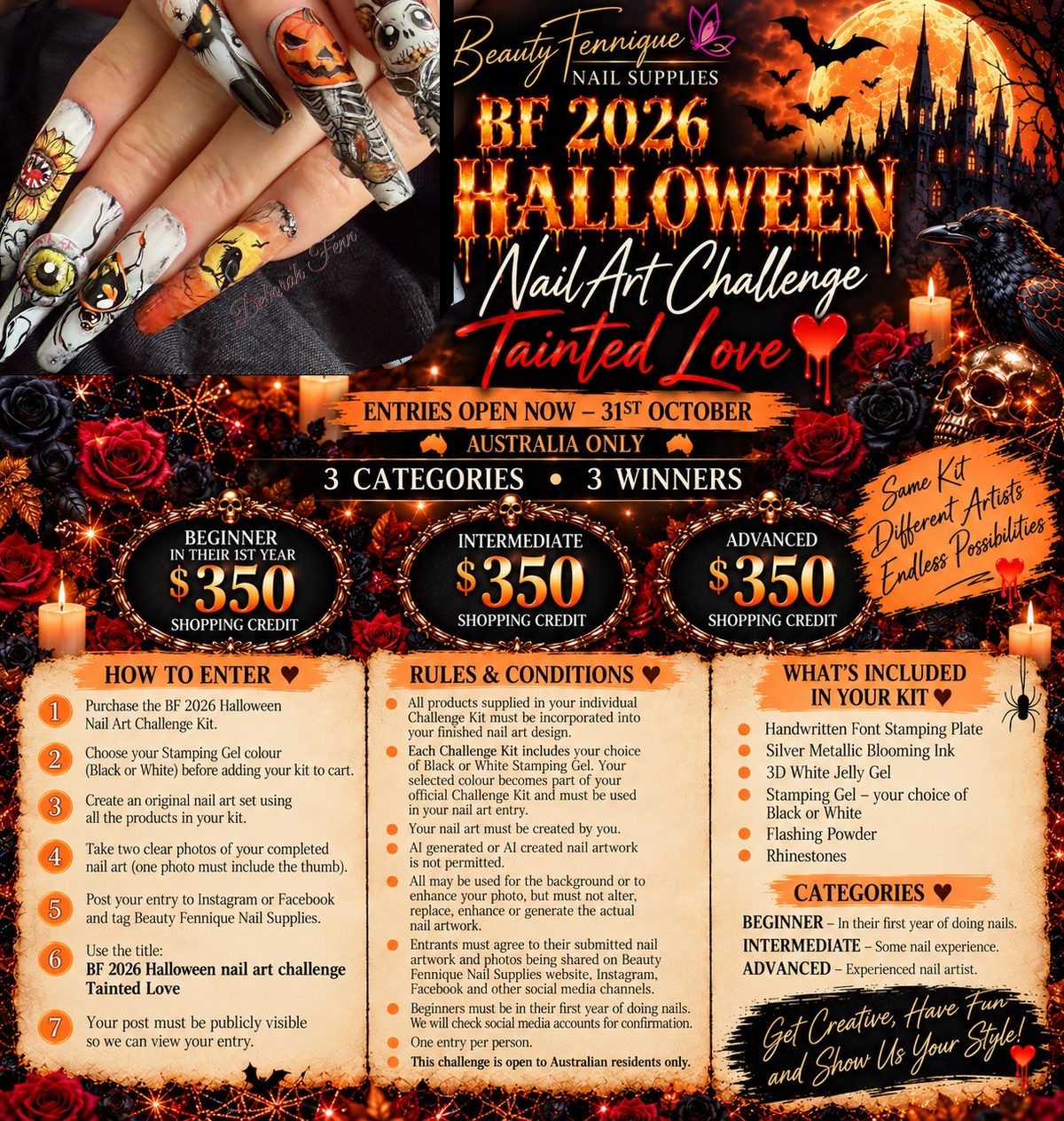 Halloween Nail Art Challenge Kit Australia | Beauty Fennique - Tainted Love (Valued at $115)