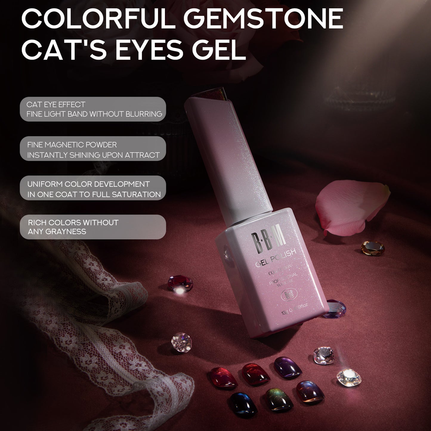 BBM Colourful Gemstone Magnetic Cateye Collection (set of 6)