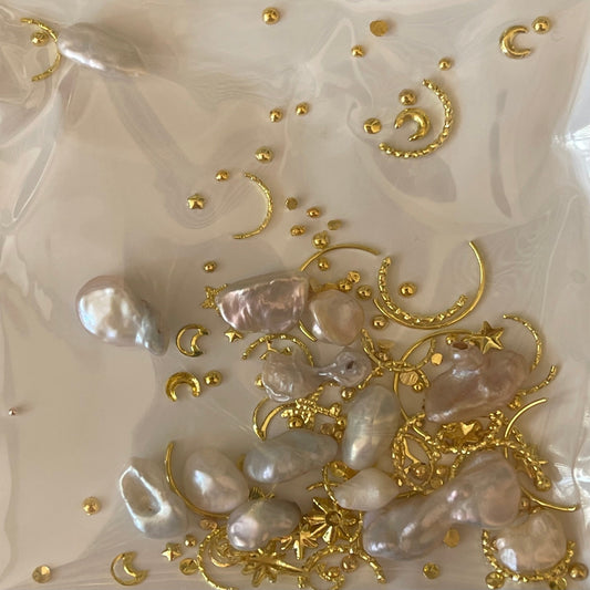 Freshwater pearls for art and craft with gold charms