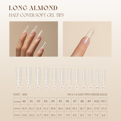 Gulauri Half Cover Soft Gel Nail Tips – Long Almond 240 Tips