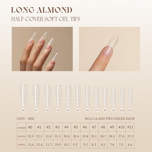 Gulauri Half Cover Soft Gel Nail Tips – Long Almond 240 Tips