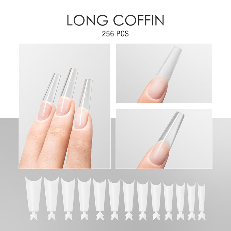 Soft Gel Tips Deep Arc Long Coffin (slim well)