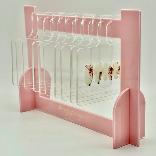 New pink nail art display stand with coat hanger style display for all nail art lovers acrylic easy to assemble 10 nail display hangers