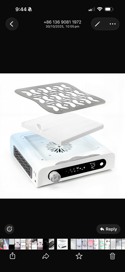 Rechargeable Nail Dust Collector 60W Butterfly design