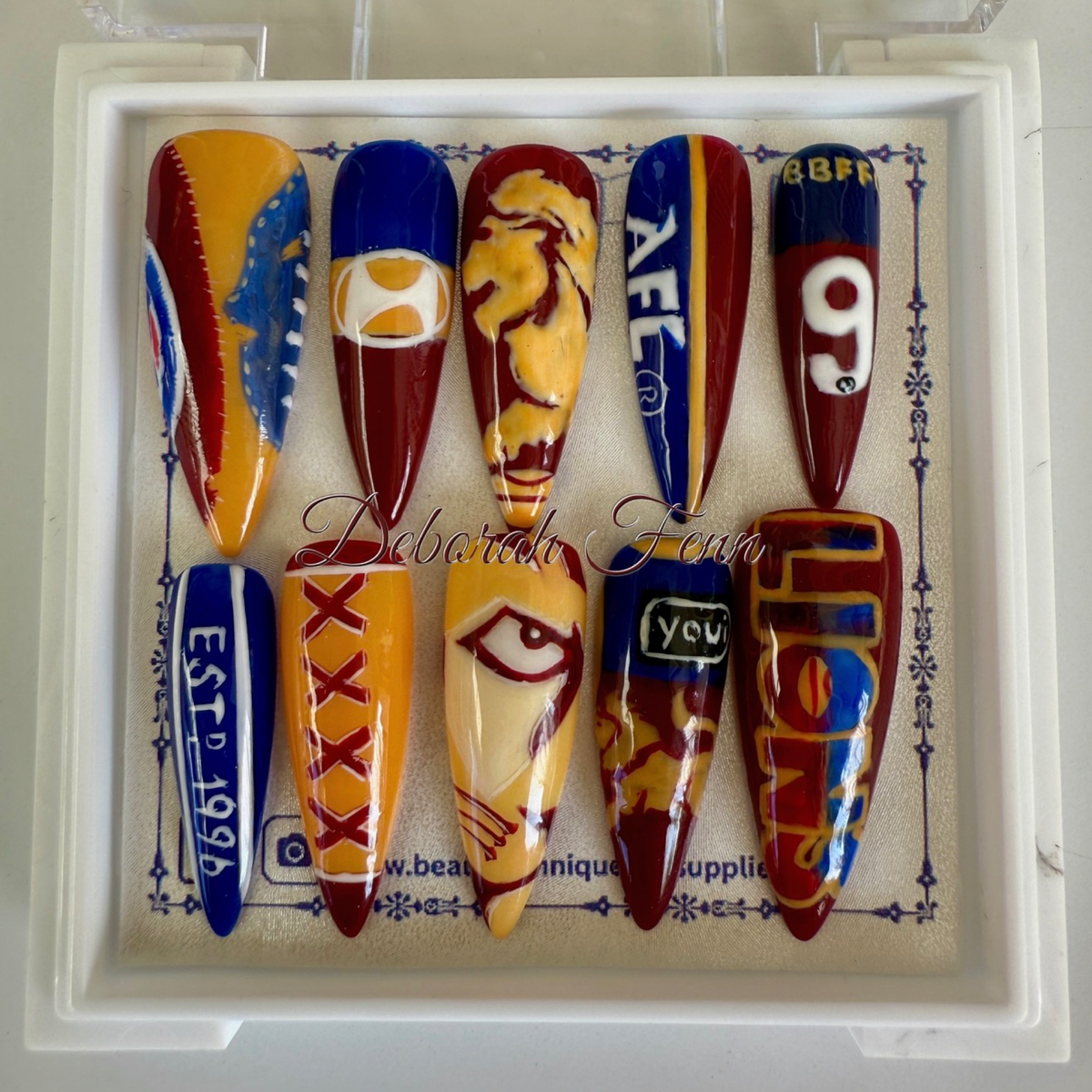 Brisbane Lions-Inspired Hand-Painted Press-On Nails