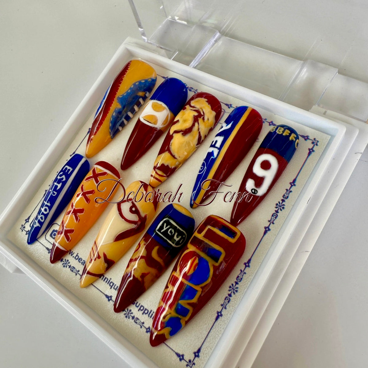 Brisbane Lions-Inspired Hand-Painted Press-On Nails