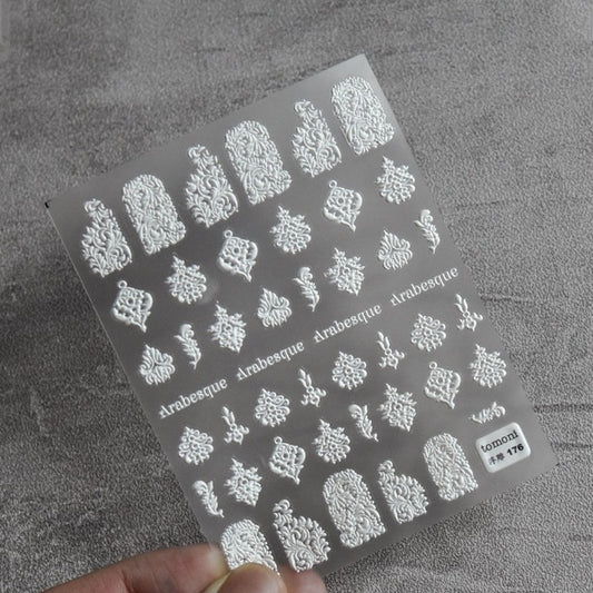 Dim Gray Arabesque Embossed Nail Art Stickers