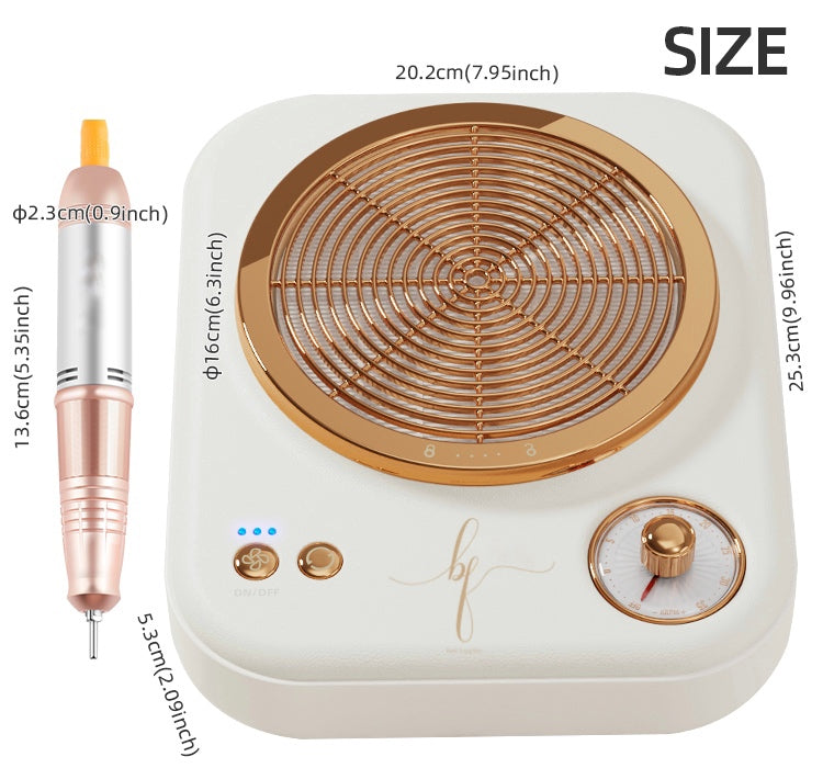 Professional rechargeable nail dust collector and efile nail drill machine 80watts 3500RPM Most popular newest release retro white and rose gold JMD-804P