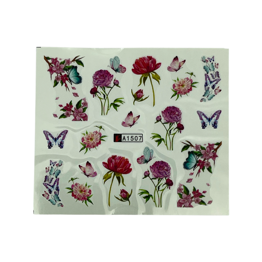 Gray water decal flowers & butterflies