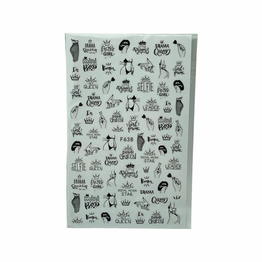 Gray Drama Queen, Boss Girl, Little Princess nail art stickers.