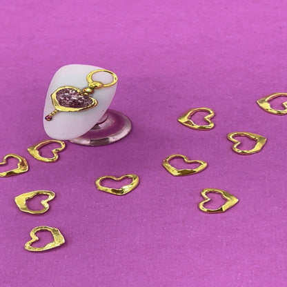 Medium Orchid Fancy Gold Heart Metal Nail Charms 10pcs