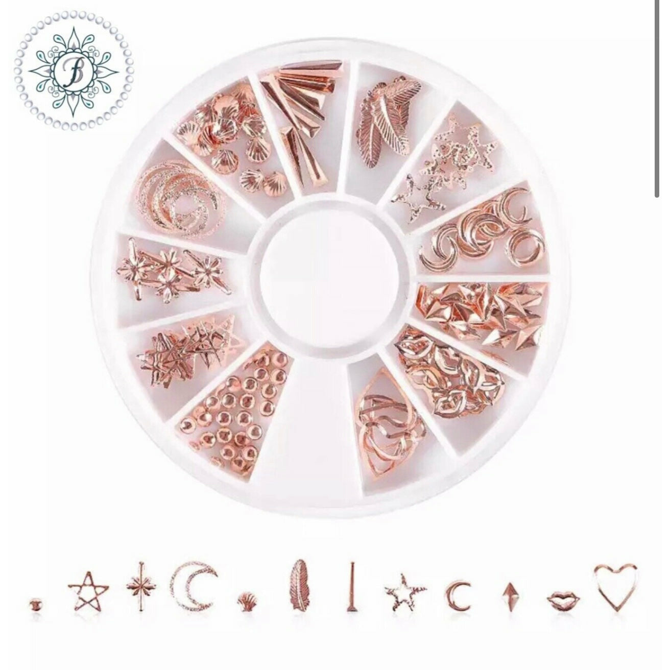 Misty Rose Rose Gold metal nail art mixed designs #9