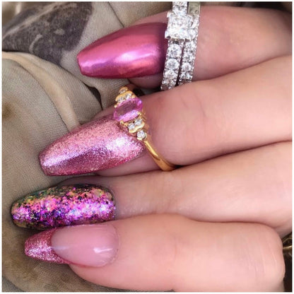 635 Aurora Opal Gel with pink chrome Nail Polish